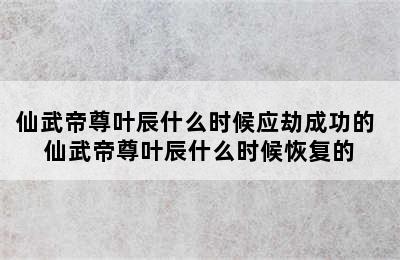 仙武帝尊叶辰什么时候应劫成功的 仙武帝尊叶辰什么时候恢复的